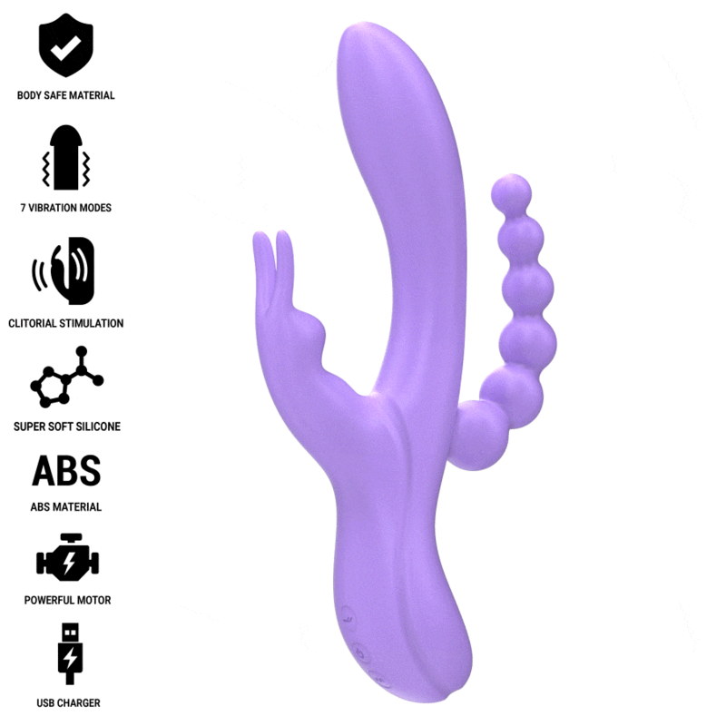 INTENSE - MIKO VIBRATORE TRIPLO CONIGLIO  STIMOLATORE  ANALE 7 VIBRAZIONI VIOLA