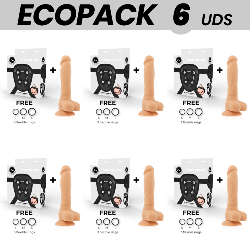 ECOPACK 6 UNIT - COCK MILLER IMBRACATURA + COCKSIL ARTICOLABILE DENSIT SILICONE 18 CM