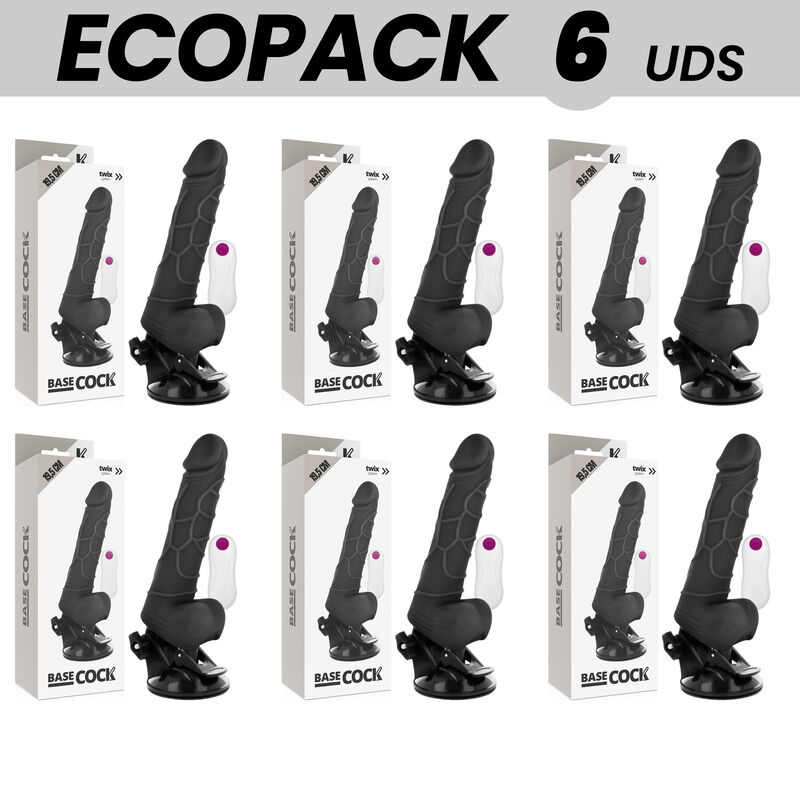 ECOPACK 6 UNIT - BASECOCK VIBRATORE REALISTICO TELECOMANDO NERO CON TESTICOLI 19.5 CM -O- 4 CM