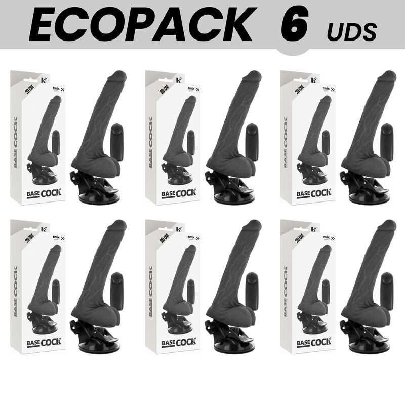 ECOPACK 6 UNIT - BASECOCK VIBRATORE REALISTICO TELECOMANDO NERO CON TESTICOLI 20 CM -O- 4 CM